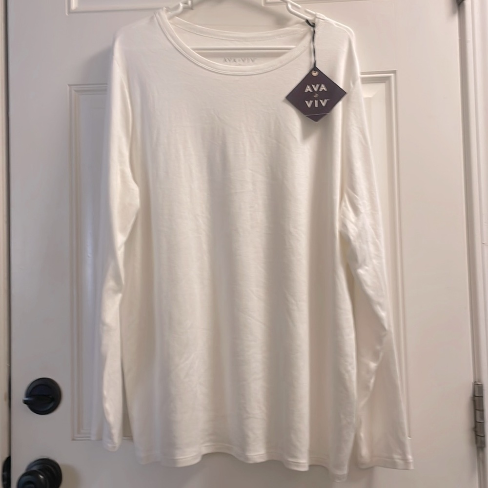 NWT Ava & Viv 2X Long Sleeve White Tee